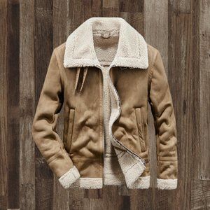 Khaki Woolen Lined Leather Jacket